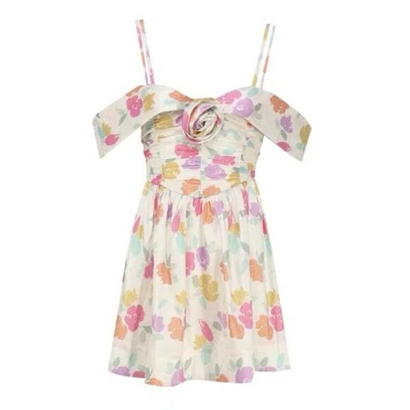 For Love & Lemons NWT Johannes Floral Mini Dress In Pastel Multicolor size Small - Picture 2 of 11